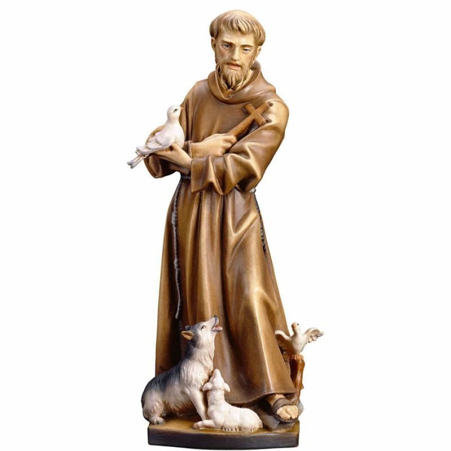 ULPE Sculture Sacre in legno Val Gardena Statua San Francesco D´Assisi Con Animali Cm 40 (15,7 Inch) Dipinta Ad Olio In Legno Val Gardena Cross Pendant