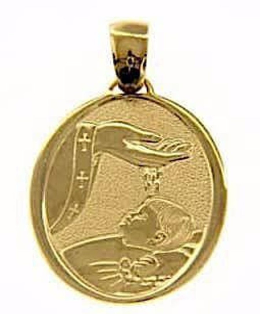 Vaticanum Gioielli in Oro Battesimo Dono Di Dio Medaglia Sacra Pendente Ovale Battesimo Gr 3,3 Oro Giallo 18Kt Per Bebe (Bimba E Bimbo) Baptism