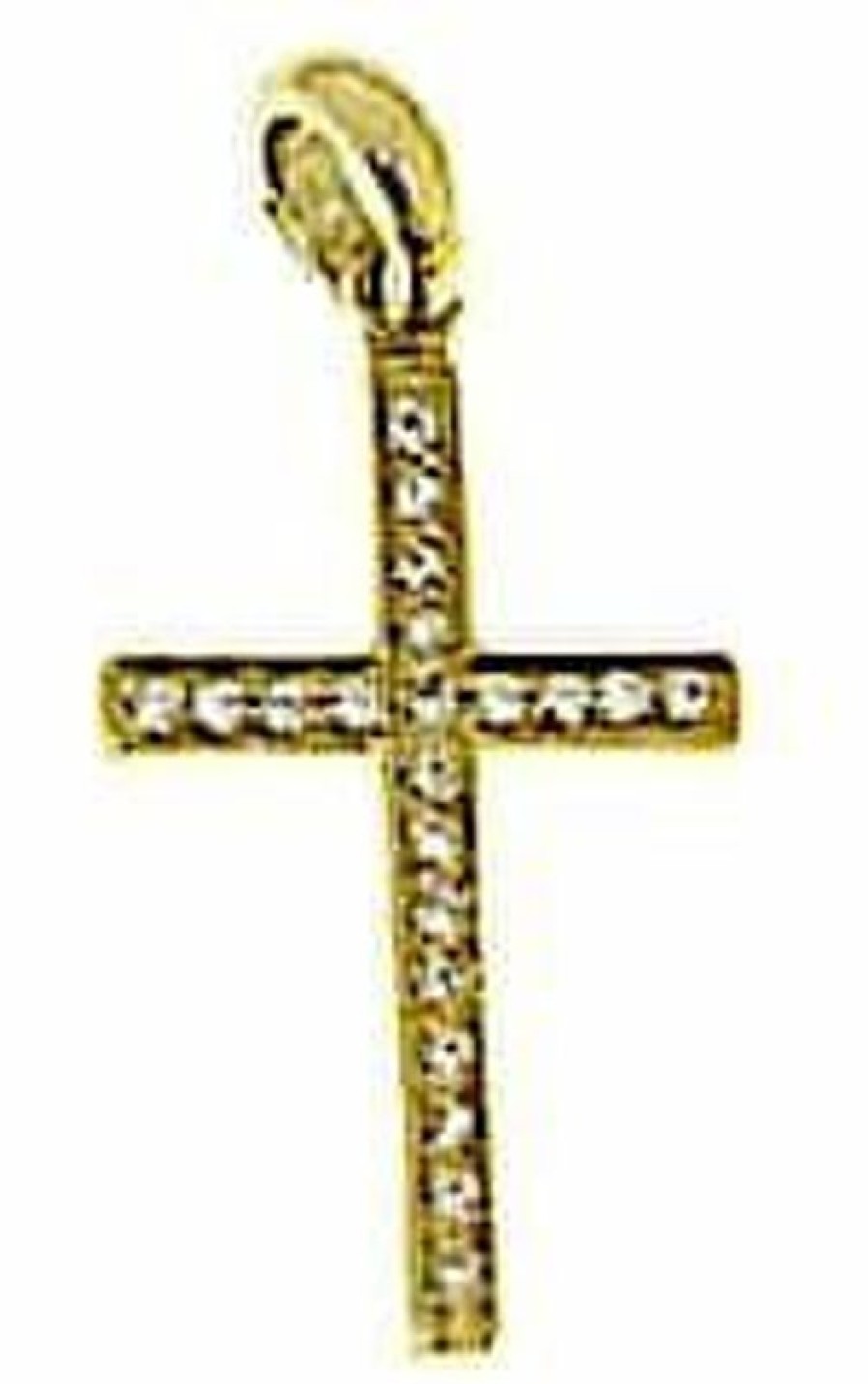 Vaticanum Gioielli in Oro Croce Dritta Con 21 Punti Luce Ciondolo Pendente Gr 1,2 Oro Giallo 18Kt Con Zirconi Da Donna First Communion