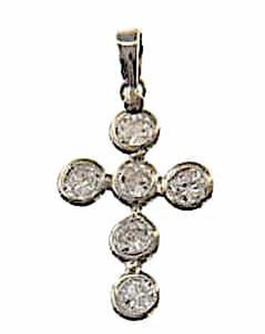 Vaticanum Gioielli in Oro Croce Con 6 Punti Luce Ciondolo Pendente Gr 1 Oro Bianco 18Kt Con Zirconi Da Donna First Communion