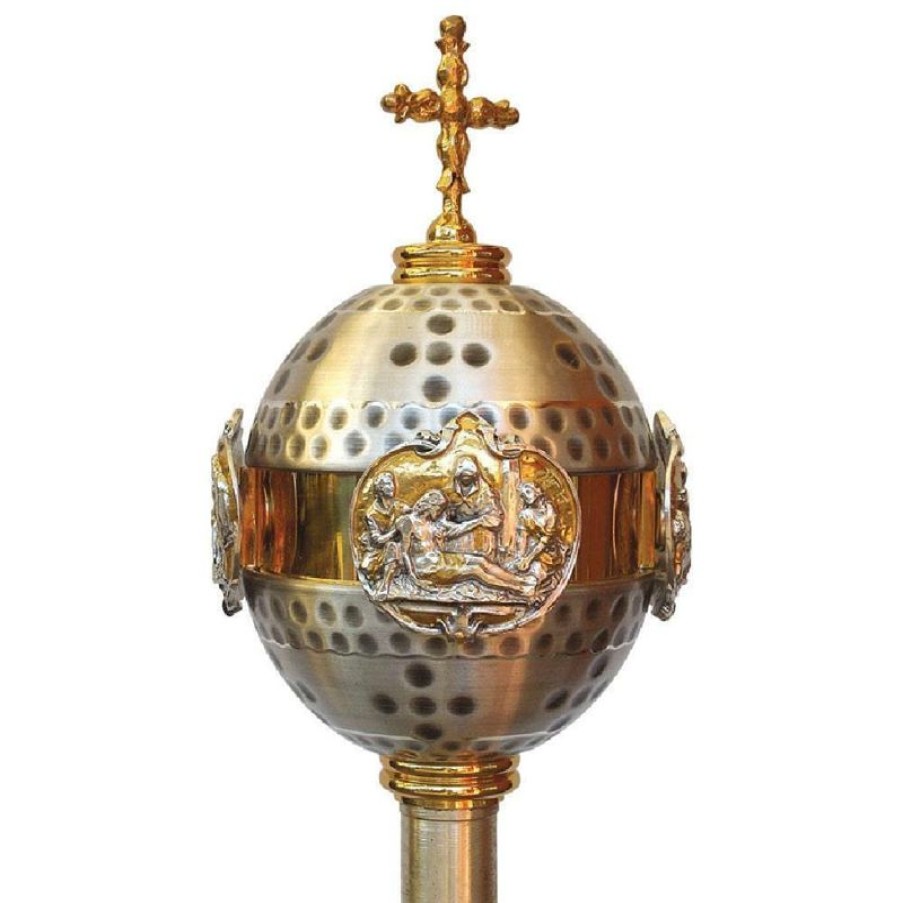 SEA Oggetti Liturgici in Oro e Argento Ferula Ambrosiana Pastorale Con Asta H. Asta Cm 150 (59.0 Inch) Scene Dalla Bibbia In Ottone Bicolore Sacred Altar Vessels