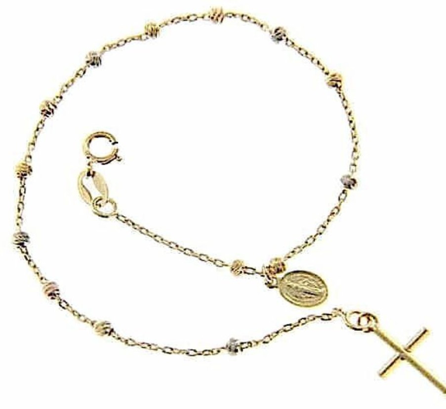 Vaticanum Gioielli in Oro Bracciale Rosario Con Medaglia Madonna Miracolosa E Croce Gr 1,85 Tricolor Oro Giallo Bianco E Rosa 18Kt Con Sfere Diamantate Uni Donna Uomo Baptism