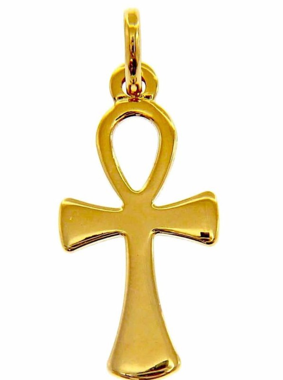 Vaticanum Gioielli in Oro Chiave Della Vita Ankh Croce Copta Ansata Ciondolo Pendente Gr 1 Oro Giallo Massiccio 18Kt Lastra Stampata A Rilievo Uni Donna Uomo First Communion