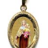 EB Arte Sacra Madonna Del Carmelo Ciondolo Pendente Ovale Diamantato Mm 19X24 (0,75X0,95 Inch) Argento Placcato Oro E Porcellana Uni Uomo Donna Italian Rosaries & Made In Italy Jewelry