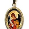 EB Arte Sacra Arcangelo Gabriele Ciondolo Pendente Ovale Diamantato Mm 19X24 (0,75X0,95 Inch) Argento Placcato Oro E Porcellana Uni Uomo Donna E Bambini Baptism