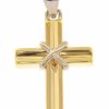 Vaticanum Gioielli in Oro Croce Dritta Concava Con Nodo Ciondolo Pendente Gr 1,45 Bicolore Oro Giallo Bianco 18Kt A Canna Vuota Uni Donna Uomo First Communion