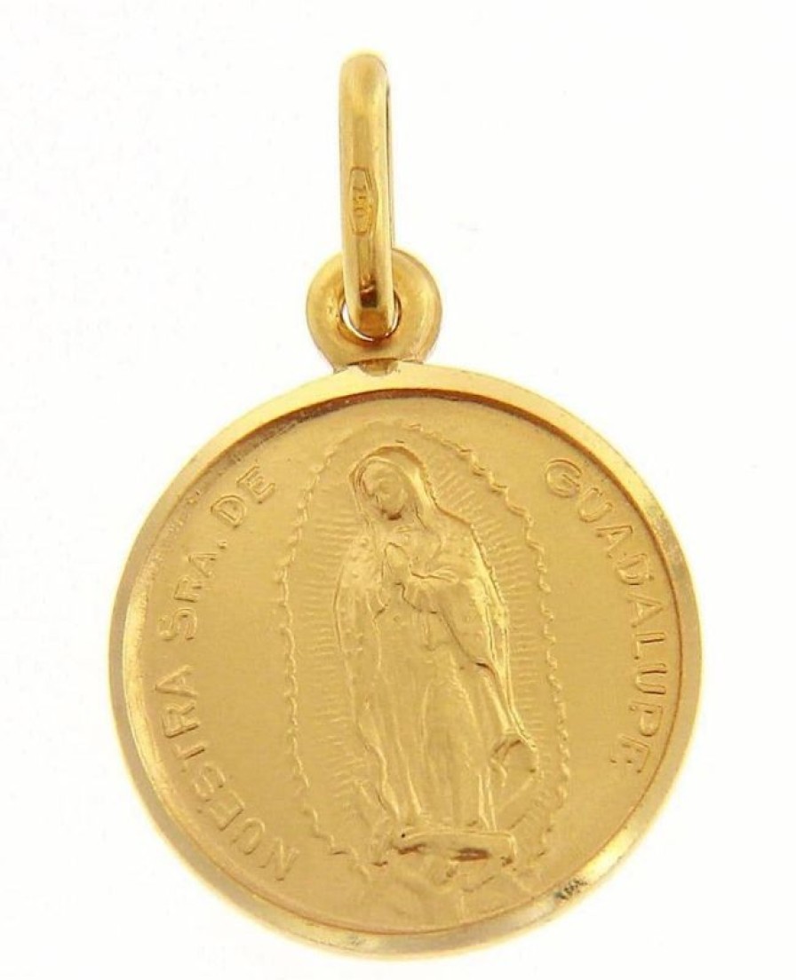 Vaticanum Gioielli in Oro Madonna Nuestra Senora Virgen De Guadalupe Medaglia Sacra Pendente Tonda Conio Gr 2,5 Oro Giallo 18Kt Con Bordo Liscio Uni Donna Uomo Confirmation