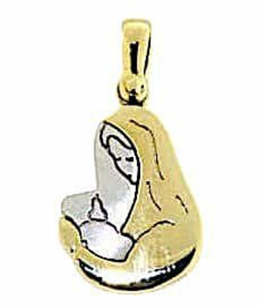 Vaticanum Gioielli in Oro Madonna Con Bambino Ciondolo Pendente Gr 2,9 Bicolore Oro Giallo Bianco 18Kt Da Donna Italian Rosaries & Made In Italy Jewelry