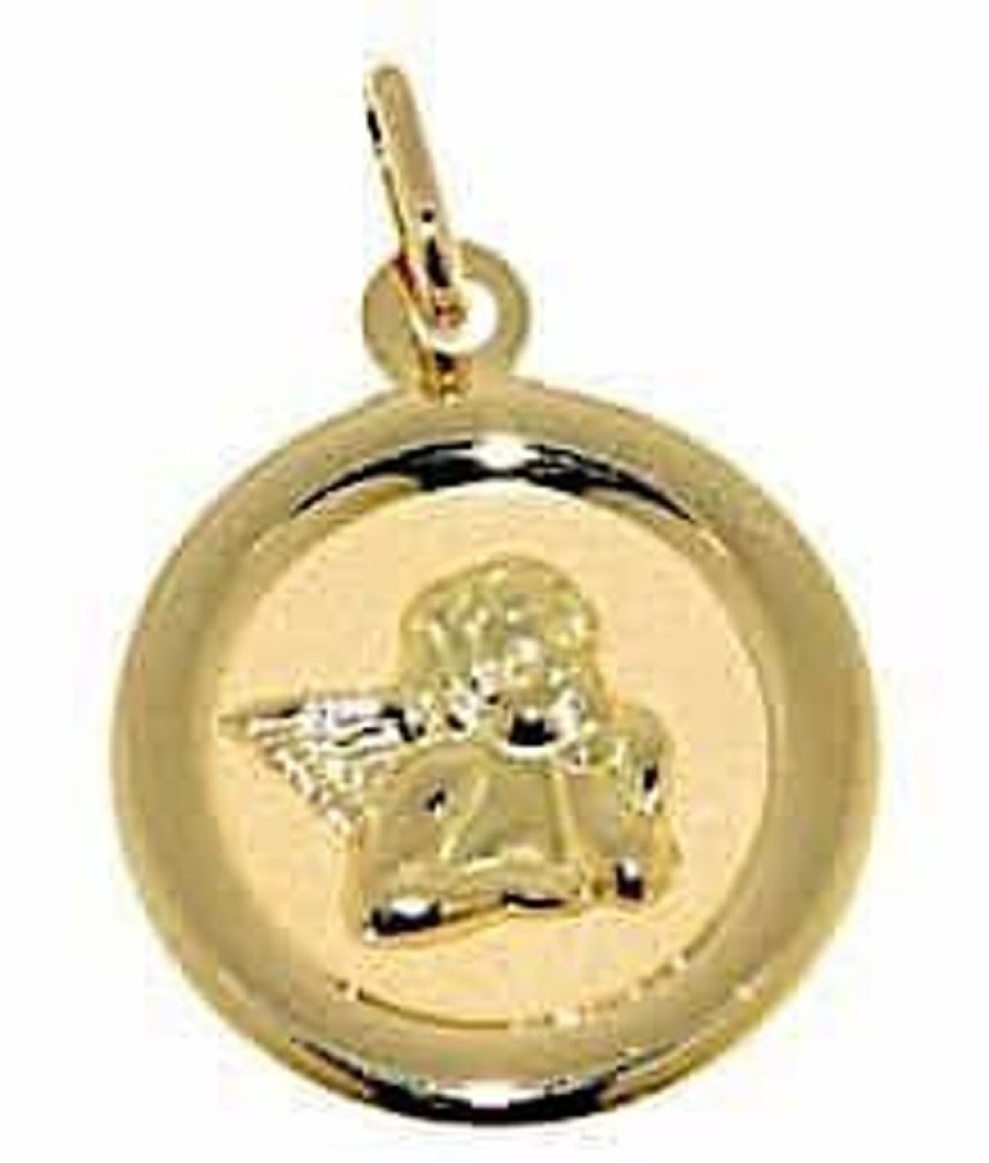 Vaticanum Gioielli in Oro Angelo Di Raffaello Medaglia Sacra Pendente Tonda Gr 1,05 Oro Giallo 18Kt Donna Bimba Bimbo Baptism