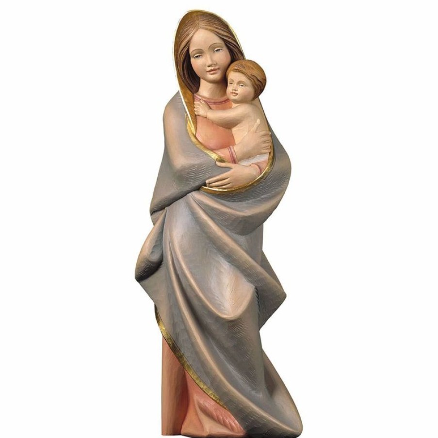 ULPE Sculture Sacre in legno Val Gardena Madonna Con Bambino Cm 62 (24,4 Inch) Statua In Stile Moderno Dipinta Ad Olio In Legno Val Gardena Chain Necklaces