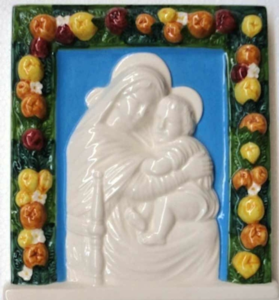 Luca della Robbia Ceramiche Madonna Con Bambino Quadro Da Muro Cm 19X18 (7,5X7,1 In) Bassorilievo Maiolica Robbiana Catholic Patches & Appliques For Vestments