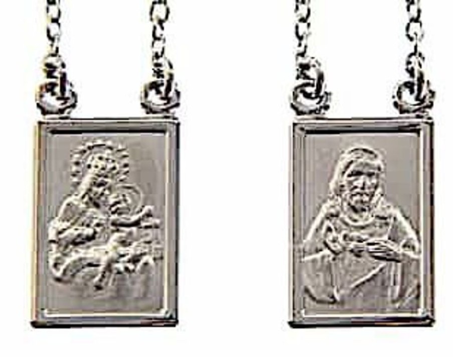 Vaticanum Gioielli in Oro Collana Girocollo Con Medaglia Scapolare Beata Vergine Del Carmelo E Sacro Cuore Di Gesu Gr 8,3 Oro Bianco 18Kt Uni Donna Uomo Italian Rosaries & Made In Italy Jewelry