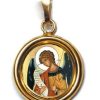 EB Arte Sacra Arcangelo Gabriele Ciondolo Pendente Tondo Liscio Diam Mm 19 (0,75 Inch) Argento Placcato Oro E Porcellana Uni Uomo Donna E Bambini Baptism