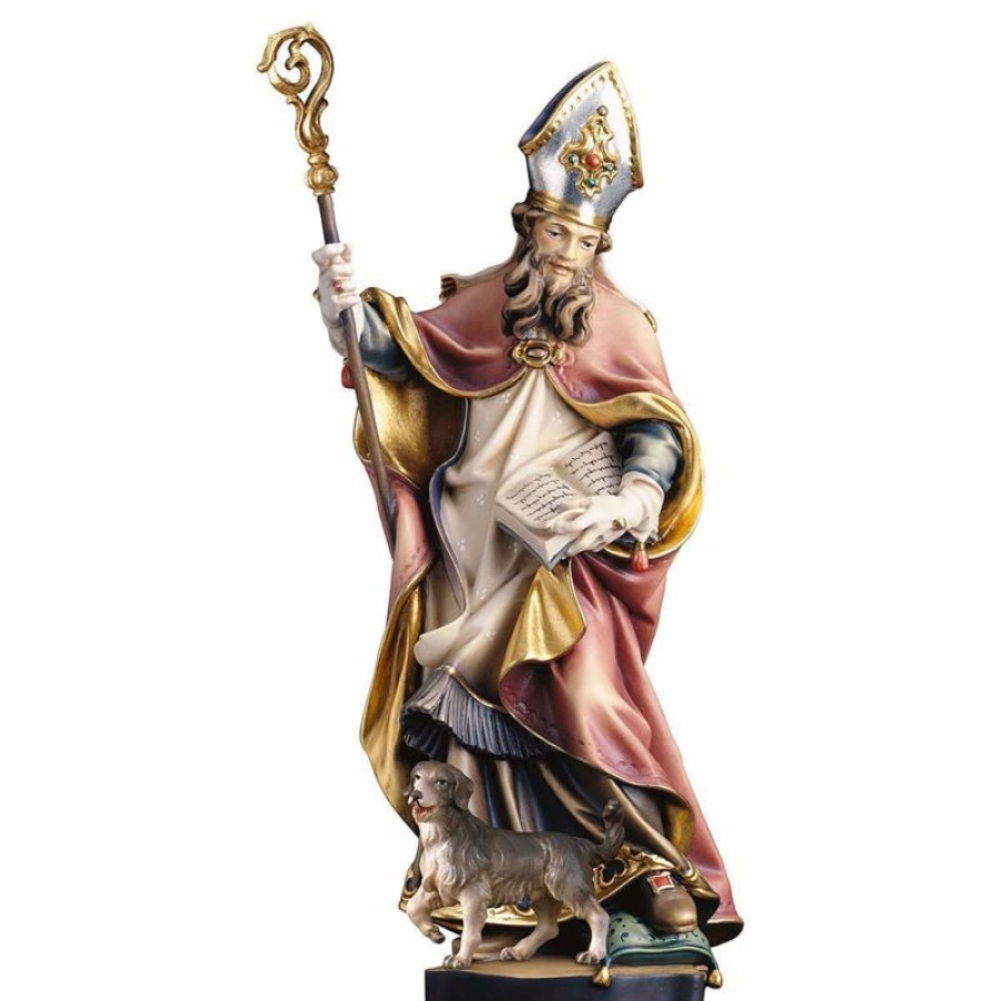 ULPE Sculture Sacre in legno Val Gardena Statua San Goffredo Da Amiens Con Cane Cm 30 (11,8 Inch) Dipinta Ad Olio In Legno Val Gardena Cross Pendant