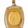 Vaticanum Gioielli in Oro Ave Maria Madonna Miracolosa Regina Sine Labe Originali Concepta O.P.N. Medaglia Sacra Pendente Rettangolare Gr 2,4 Bicolore Oro Giallo Bianco 18Kt Zirconi Da Donna Confirmation