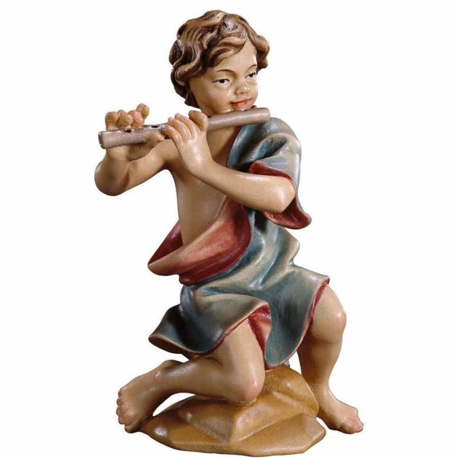 ULPE Wood Art Catalogo Bambino Inginocchiato Con Flauto Cm 15 (5,9 Inch) Presepe Ulrich Dipinto A Mano Statua Artigianale In Legno Val Gardena Stile Barocco Wall Crucifixes