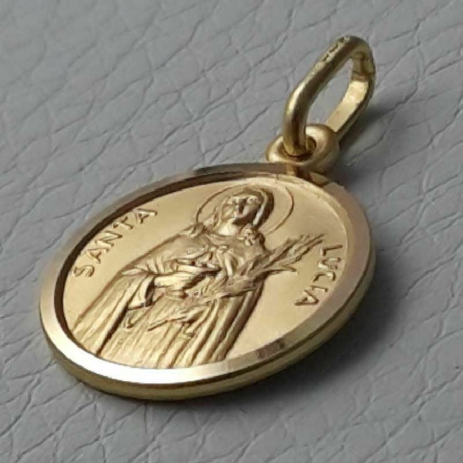 Vaticanum Gioielli in Oro Santa Lucia Medaglia Sacra Pendente Tonda Conio Gr 2,6 Oro Giallo 18Kt Uni Donna Uomo Italian Rosaries & Made In Italy Jewelry