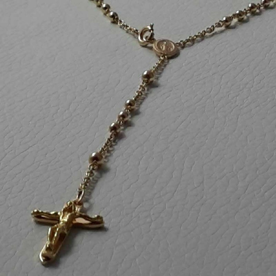 Vaticanum Gioielli in Oro Collana Rosario Oro Giallo 18 Kt Miracolosa Crocifisso Inri Gr.8,50 Uni Donna Uomo Baptism