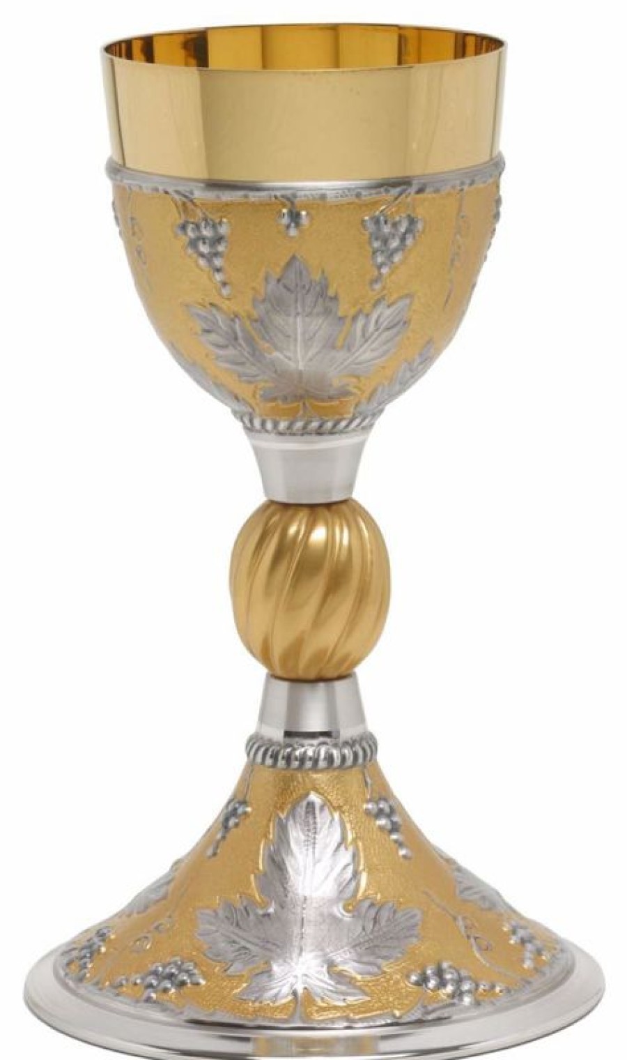 MAS Arredi sacri in Oro e Argento Calice Liturgico H. Cm 22,5 (8,9 Inch) Tralci D'Uva In 800/1000 Da Altare Per Vino Da Messa Sacred Altar Vessels