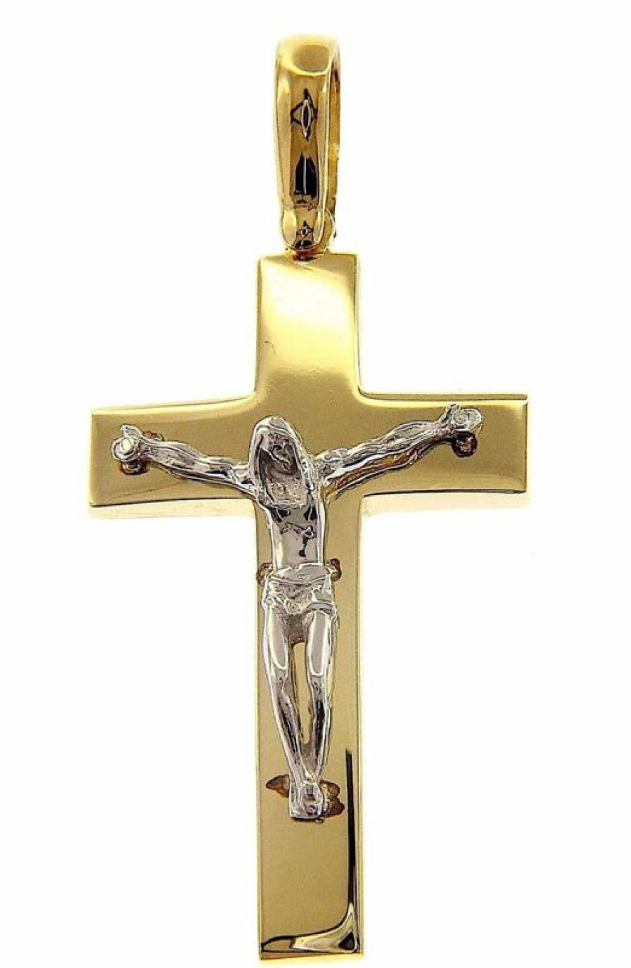 Vaticanum Gioielli in Oro Croce Dritta Con Corpo Di Cristo Ciondolo Pendente Gr 9,1 Bicolore Oro Massiccio Giallo Bianco 18Kt Uni Donna Uomo First Communion