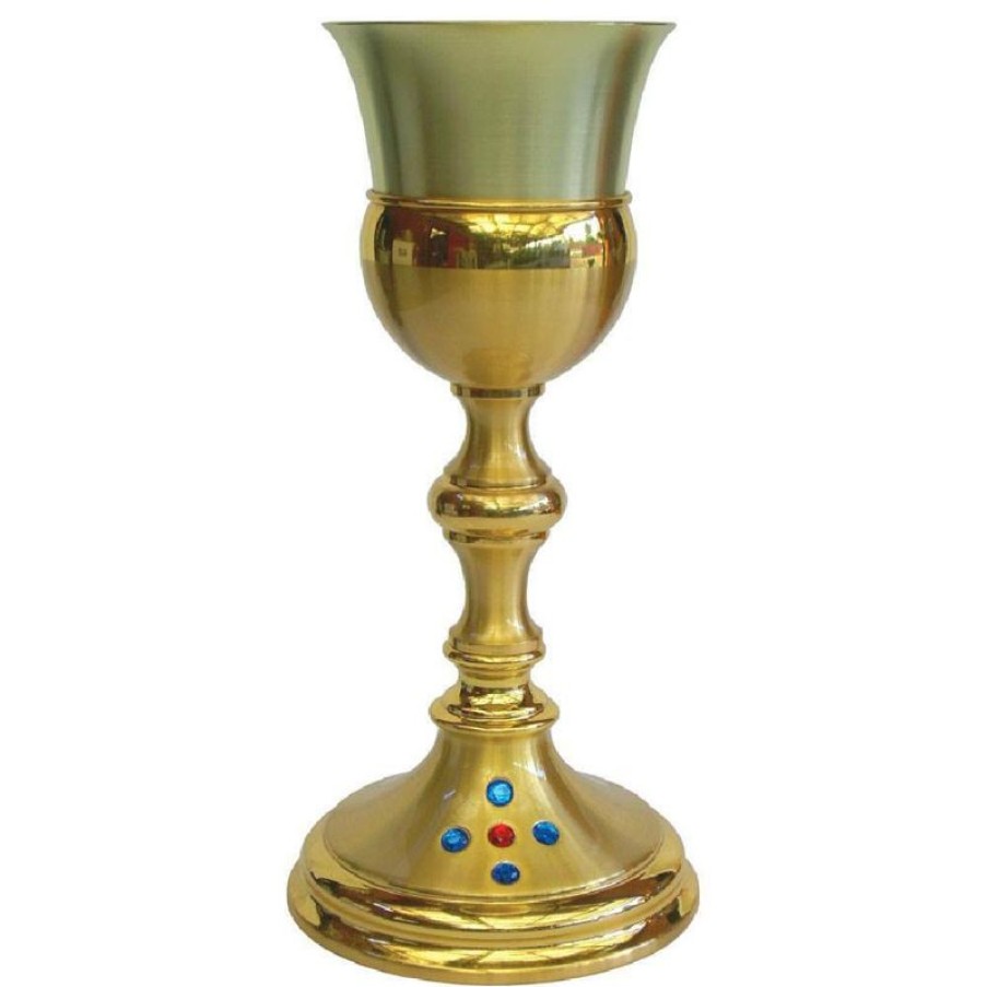 SEA Oggetti Liturgici in Oro e Argento Calice Liturgico Alto H. Cm 26 (10,2 Inch) Con Pietre Preziose Finitura Liscia E Satinata In Ottone Dorato Da Altare Messa Sacred Altar Vessels