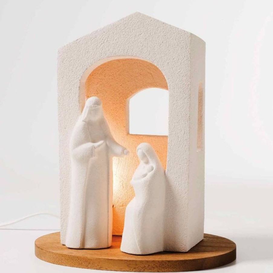 Centro Ave Loppiano Presepe Santa Lucia Con Illuminazione Cm 25,5 (10,0 Inch) Scultura Argilla Refrattaria Bianca Ceramica Centro Ave Loppiano Collectible Nativity Sets & 38 Sizes