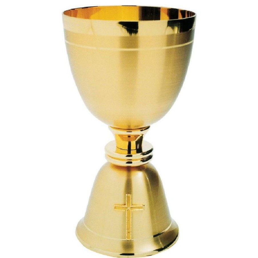 SEA Oggetti Liturgici in Oro e Argento Calice Liturgico Basso Coppa Grande H. Cm 16 (6,3 Inch) Croce Smaltata In Ottone Satinato Da Altare Messa Sacred Altar Vessels