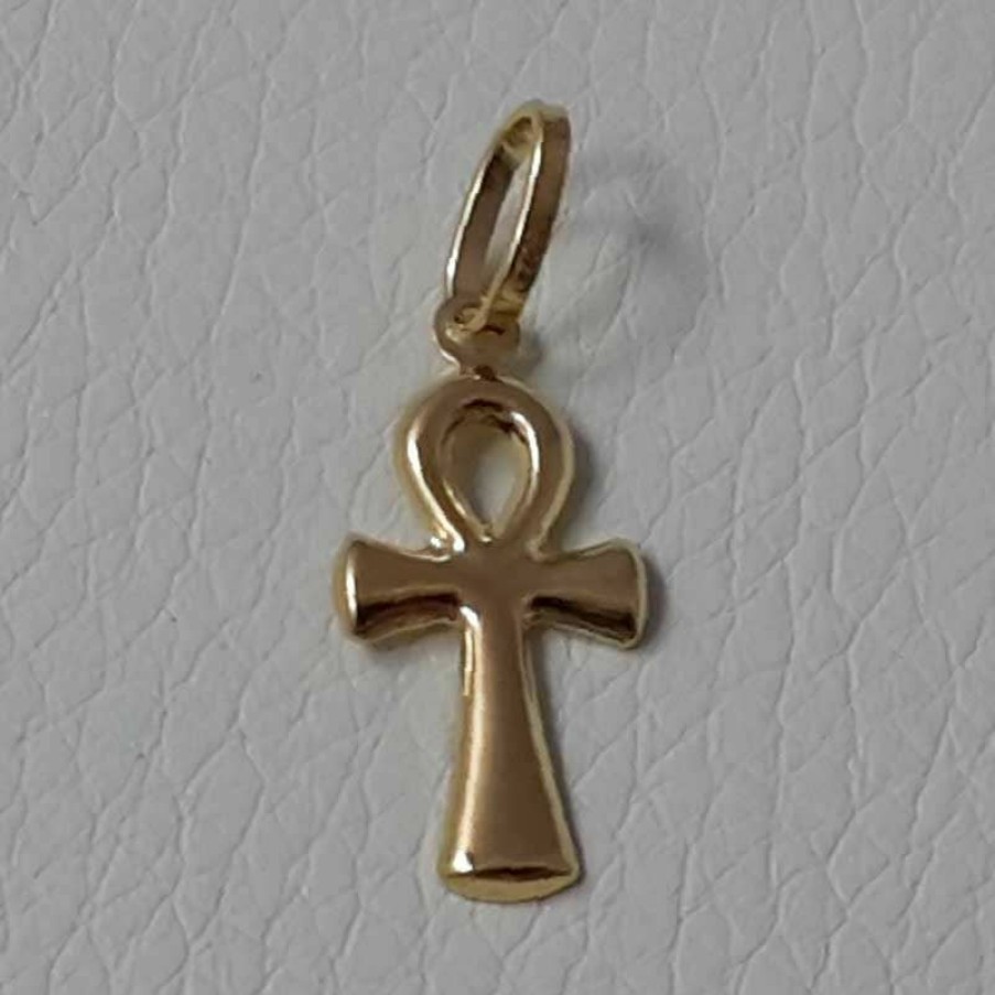 Vaticanum Gioielli in Oro Chiave Della Vita Ankh Croce Copta Ansata Ciondolo Pendente Gr 0,55 Oro Giallo 18Kt Lastra Stampata A Rilievo Uni Donna Uomo First Communion