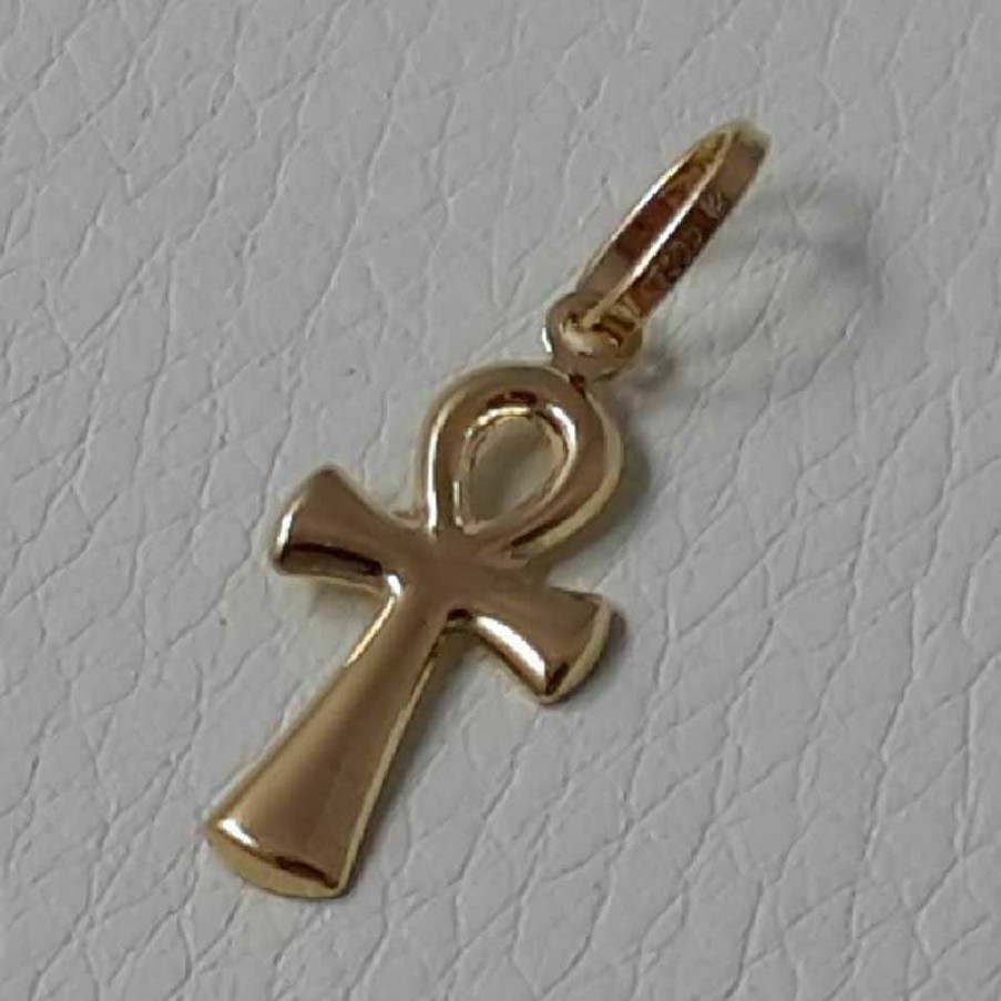 Vaticanum Gioielli in Oro Chiave Della Vita Ankh Croce Copta Ansata Ciondolo Pendente Gr 0,55 Oro Giallo 18Kt Lastra Stampata A Rilievo Uni Donna Uomo First Communion