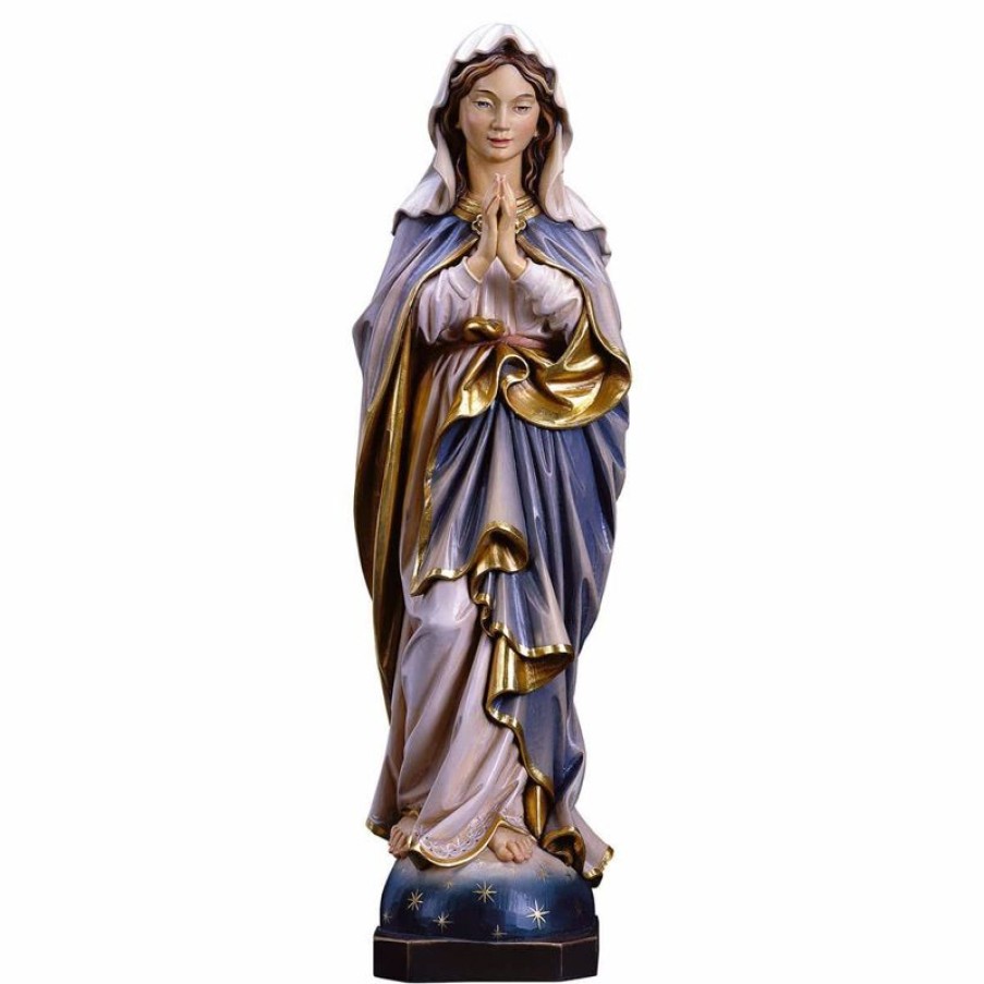 ULPE Sculture Sacre in legno Val Gardena Madonna Immacolata Che Prega Cm 10 (3,9 Inch) Statua Dipinta Ad Olio In Legno Val Gardena Religious & Catholic Necklaces