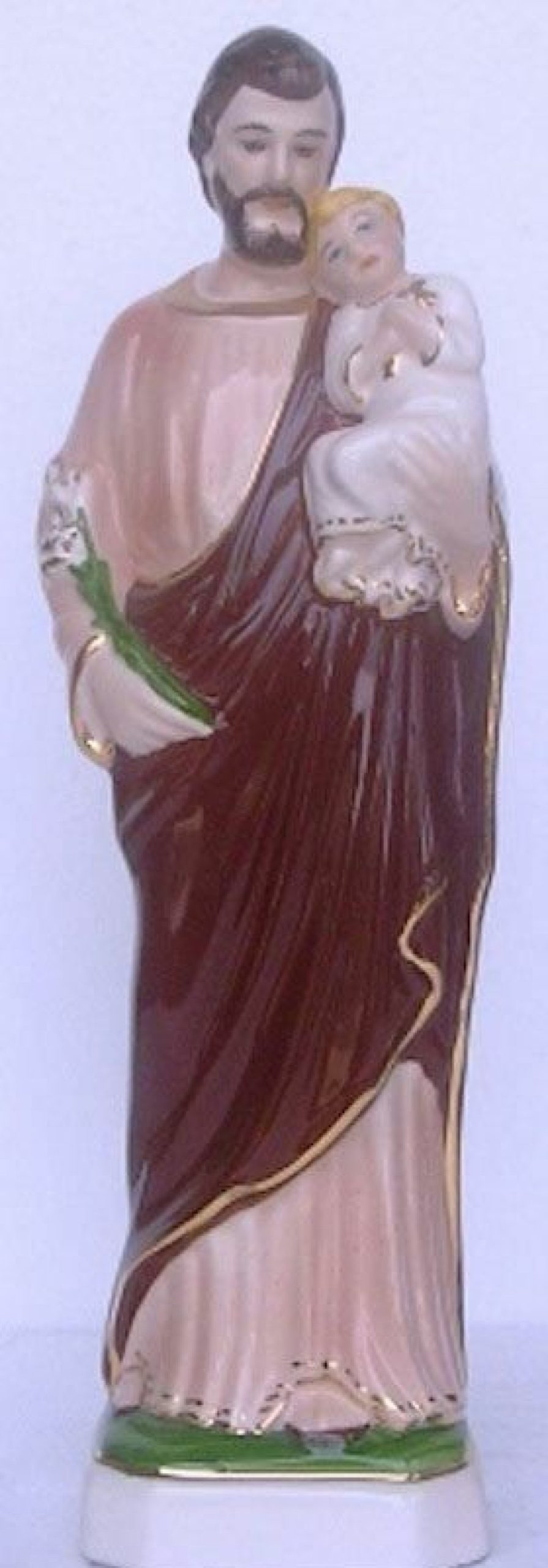 Maioliche Deruta Statua San Giuseppe Cm 30 (11,8 In) Ceramica Invetriata Di Deruta Dipinta A Mano Sacred & Religious Ceramics