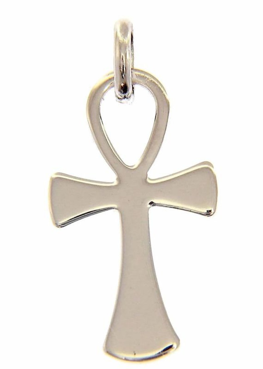 Vaticanum Gioielli in Oro Chiave Della Vita Ankh Croce Copta Ansata Ciondolo Pendente Gr 1,95 Oro Bianco Massiccio 18Kt Uni Donna Uomo First Communion