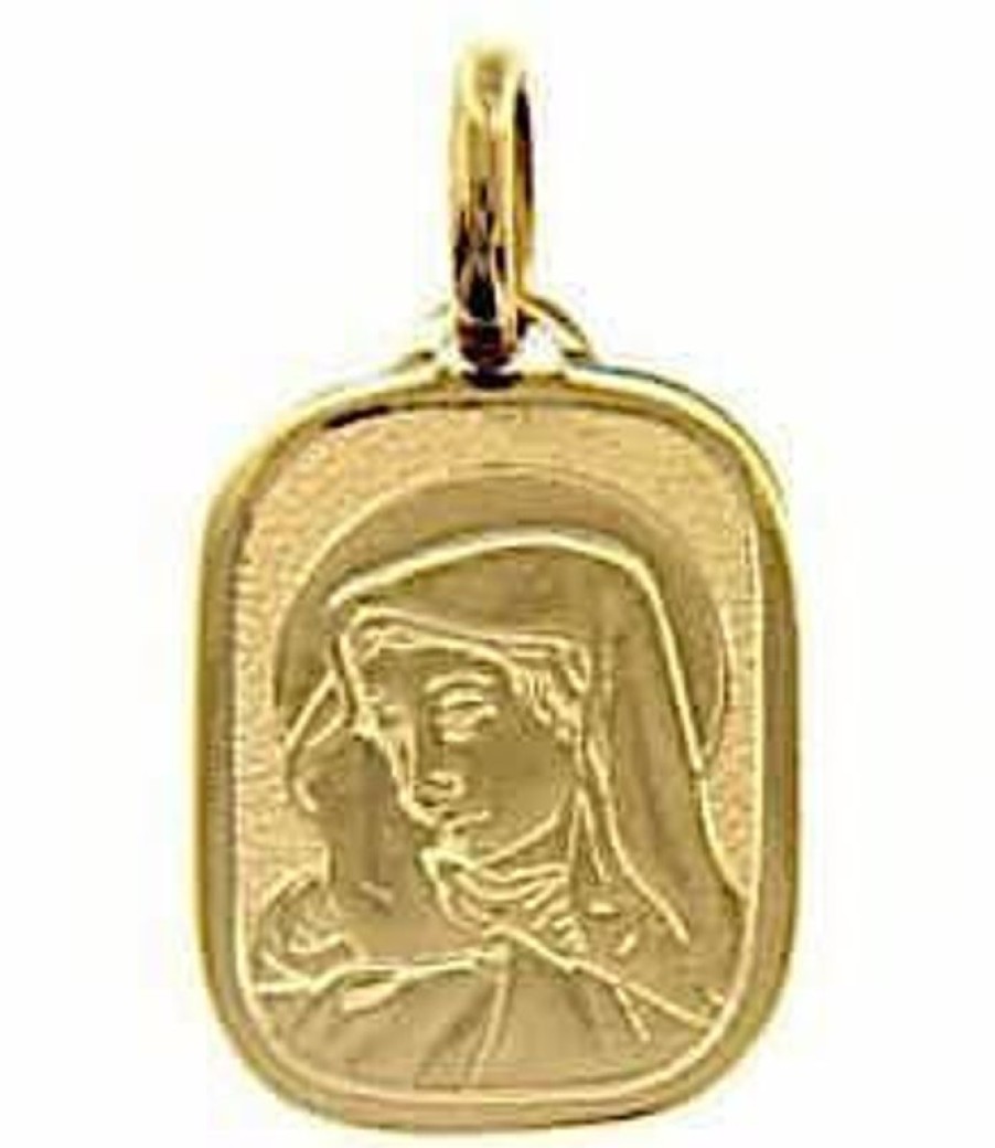 Vaticanum Gioielli in Oro Vergine Maria Madonna Addolorata Medaglia Sacra Pendente Rettangolare Bassorilievo Gr 2,4 Oro Giallo 18Kt Da Donna Italian Rosaries & Made In Italy Jewelry