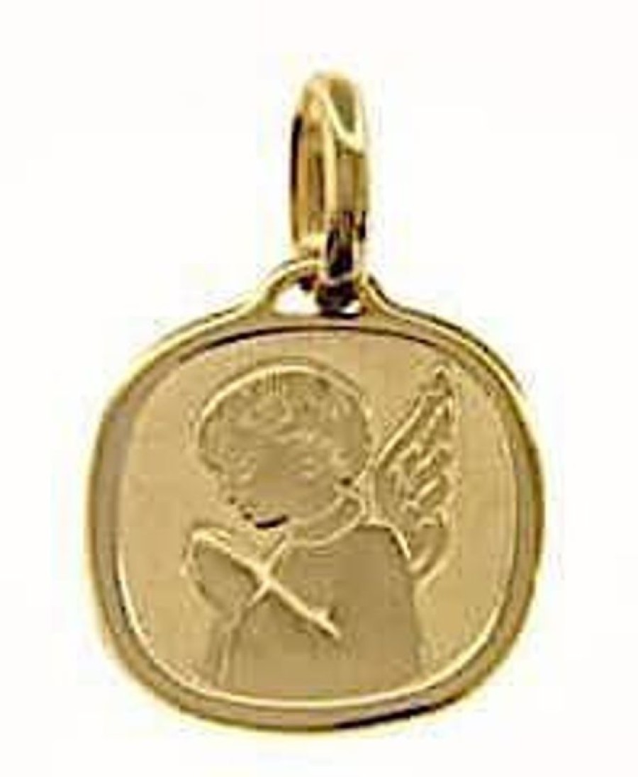 Vaticanum Gioielli in Oro Angelo Custode In Preghiera Medaglia Sacra Pendente Quadrata Bassorilievo Gr 1,7 Oro Giallo 18Kt Per Bimba E Bimbo Confraternity Medals & Religious Medallions