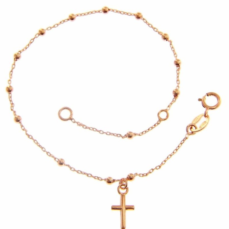 Vaticanum Gioielli in Oro Bracciale Rosario Con Croce Gr 1,1 Oro Rosa 18Kt Con Sfere Lisce Da Donna Baptism