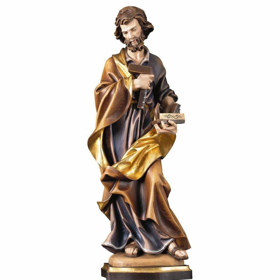 ULPE Sculture Sacre in legno Val Gardena Statua San Giuseppe Carpentiere Cm 60 (23,6 Inch) Dipinta Ad Olio In Legno Val Gardena Cross Pendant