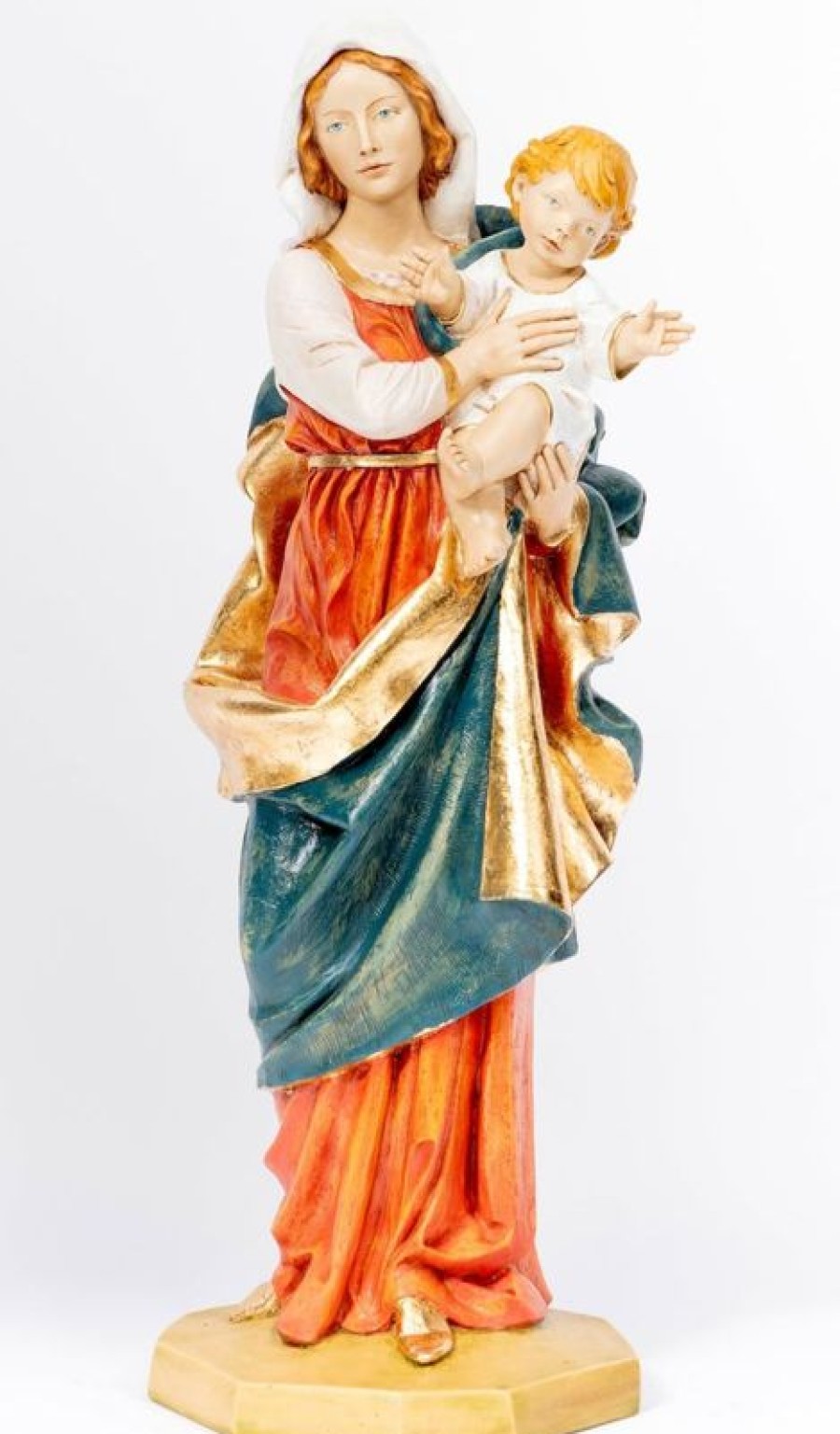 Fontanini Statue Sacre Madonna Con Bambino Cm 110 (44 Inch) Statua Fontanini In Resina Per Esterno Dipinta A Mano Aggiungi Vernice Speciale Per Uso In Esterno Religious & Catholic Medals