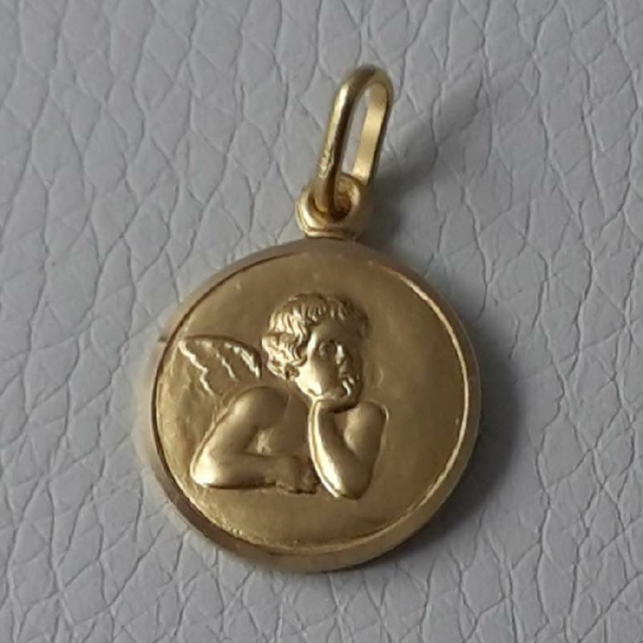 Vaticanum Gioielli in Oro Angelo Di Raffaello Medaglia Sacra Pendente Tonda Conio Gr 2 Oro Giallo 18Kt Donna Bimba Bimbo Baptism