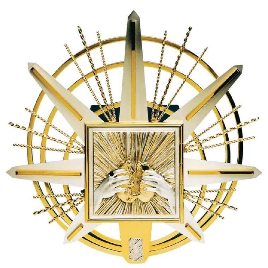 SEA Oggetti Liturgici in Oro e Argento Tabernacolo Da Incasso A Muro Cm 50X50 (19,7X19,7 Inch) Croce E Raggi Di Luce In Ottone Bicolore Ciborio Eucaristico Da Parete Chiesa Katholische Religiose Bucher