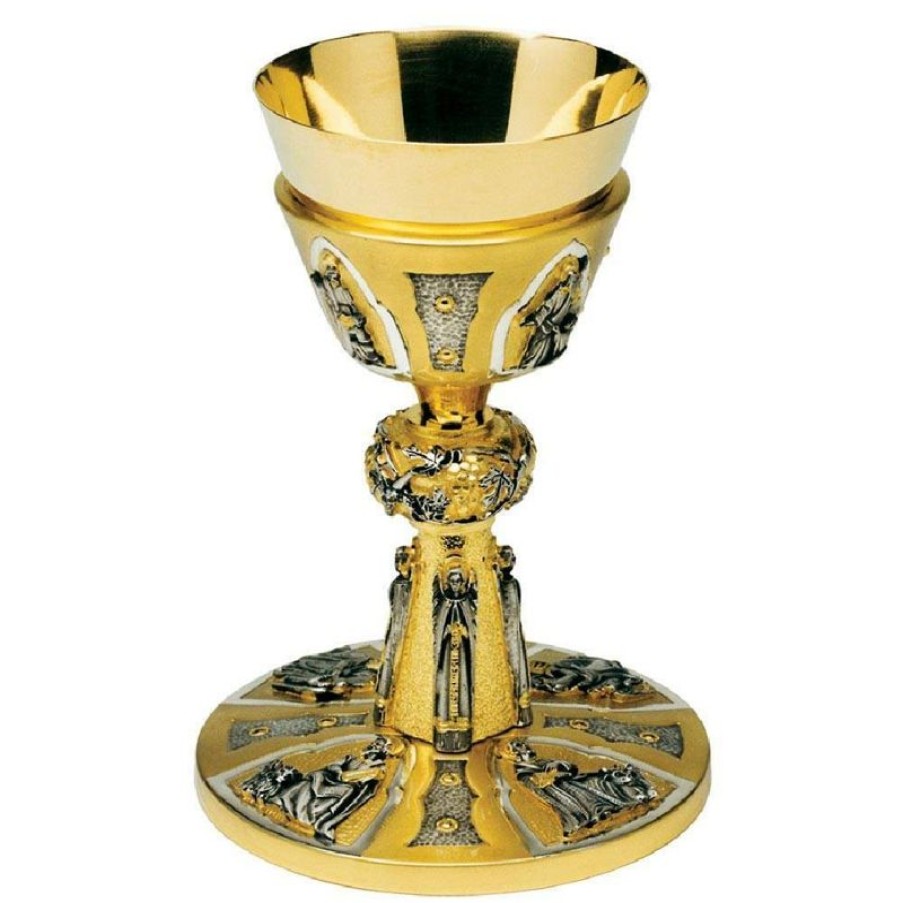 SEA Oggetti Liturgici in Oro e Argento Calice Liturgico H. Cm 19 (7,5 Inch) Evangelisti In Ottone Bicolore Da Altare Messa Sacred Altar Vessels