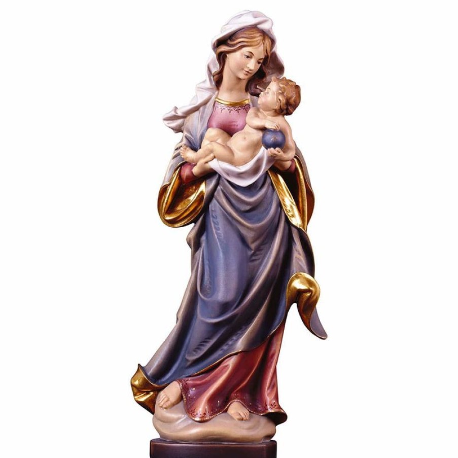 ULPE Sculture Sacre in legno Val Gardena Madonna Con Bambino Di Mauch Cm 40 (15,7 Inch) Statua Gotica Dipinta Ad Olio In Legno Val Gardena Religious & Catholic Necklaces