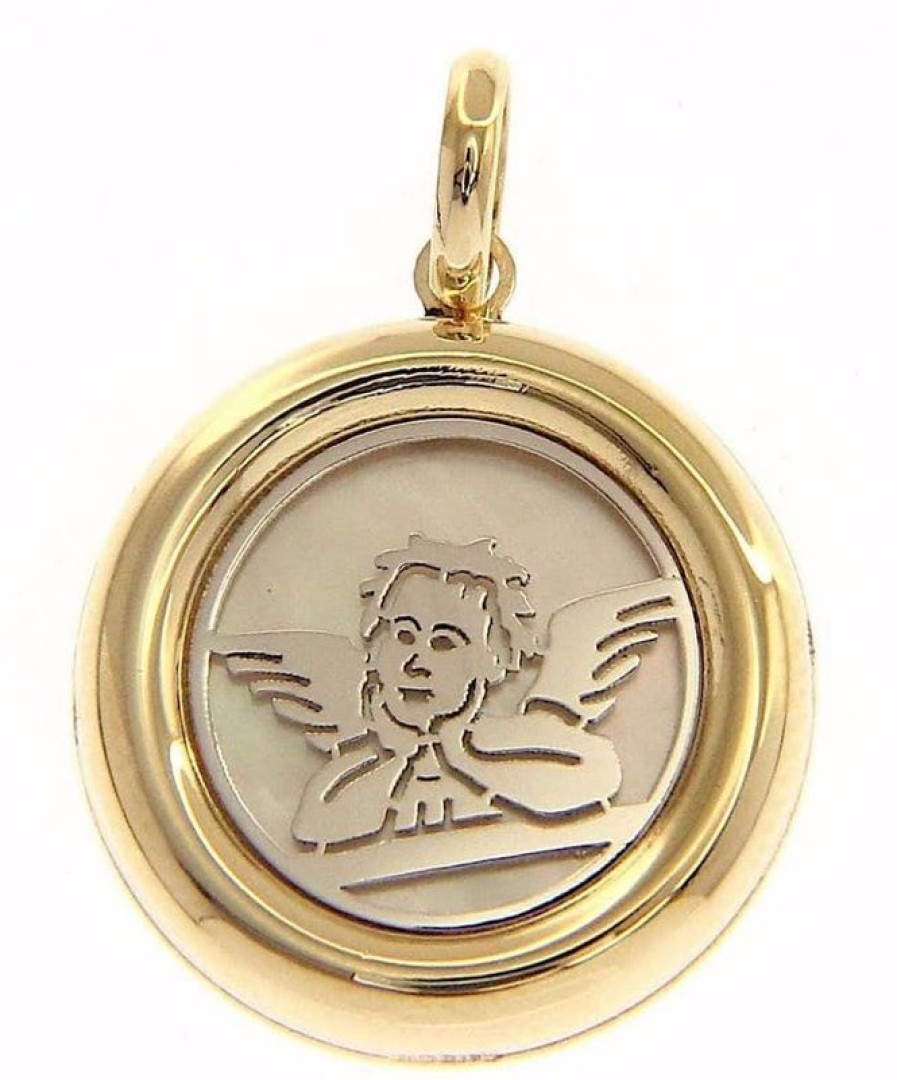 Vaticanum Gioielli in Oro Angelo Di Raffaello Stilizzato Ciondolo Pendente Gr 2 Bicolore Oro Giallo Bianco 18Kt Donna Bimba Bimbo Baptism