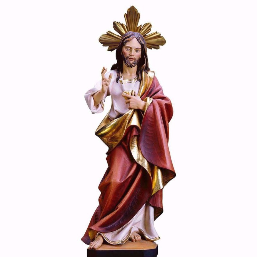 ULPE Sculture Sacre in legno Val Gardena Gesu Cristo Redentore Con Raggiera Cm 60 (23,6 Inch) Statua Dipinta Ad Olio In Legno Val Gardena Religious & Catholic Medals