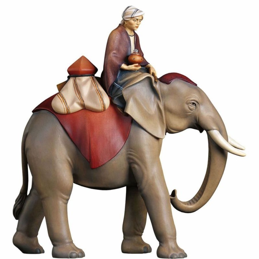 ULPE Wood Art Catalogo Gruppo Elefante Con Sella Gioielli 3 Pezzi Cm 16 (6,3 Inch) Presepe Cometa Dipinto A Mano Statue Artigianali In Legno Val Gardena Stile Arabo Tradizionale Wall Crucifixes