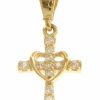 Vaticanum Gioielli in Oro Croce Svasata Con Punti Luce E Cuore Ciondolo Pendente Gr 0,85 Oro Giallo 18Kt Con Zirconi Da Donna Baptism