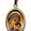 EB Arte Sacra Madonna Del Cammino Ciondolo Pendente Ovale Diamantato Mm 19X24 (0,75X0,95 Inch) Argento Placcato Oro E Porcellana Uni Uomo Donna Italian Rosaries & Made In Italy Jewelry