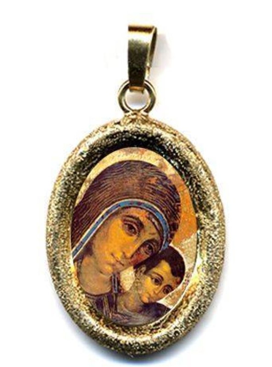 EB Arte Sacra Madonna Del Cammino Ciondolo Pendente Ovale Diamantato Mm 19X24 (0,75X0,95 Inch) Argento Placcato Oro E Porcellana Uni Uomo Donna Italian Rosaries & Made In Italy Jewelry