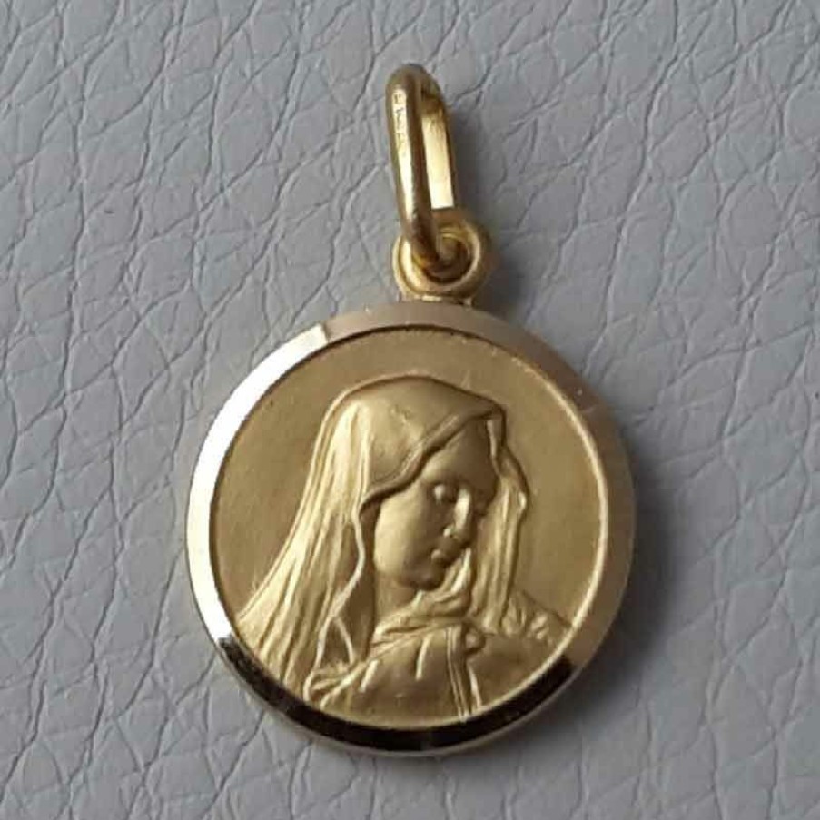 Vaticanum Gioielli in Oro Vergine Maria Madonna Addolorata Medaglia Sacra Pendente Tonda Conio Gr 2,5 Oro Giallo 18Kt Da Donna Italian Rosaries & Made In Italy Jewelry