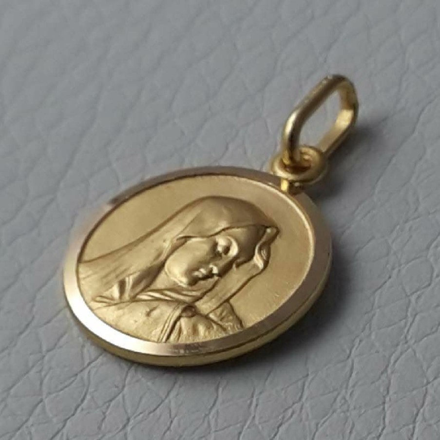 Vaticanum Gioielli in Oro Vergine Maria Madonna Addolorata Medaglia Sacra Pendente Tonda Conio Gr 2,5 Oro Giallo 18Kt Da Donna Italian Rosaries & Made In Italy Jewelry