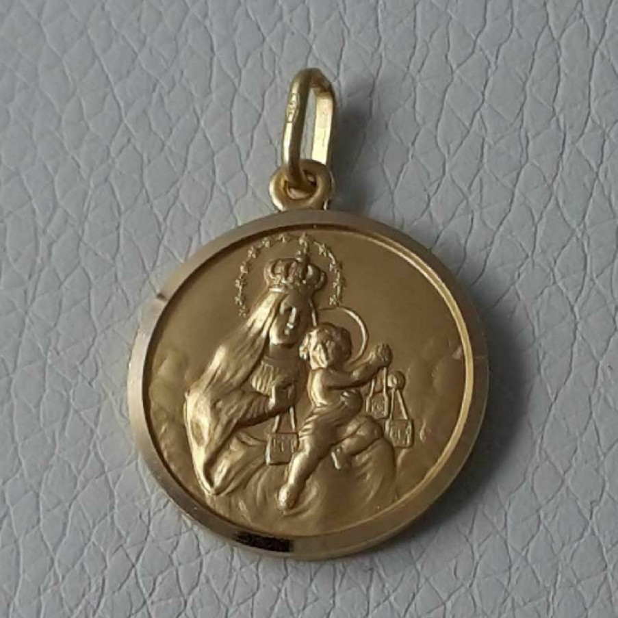 Vaticanum Gioielli in Oro Sacro Cuore Di Gesu E Madonna Del Carmine Medaglia Sacra Scapolare Pendente Tonda Conio Gr 6 Oro Giallo 18Kt Con Bordo Liscio Uni Donna Uomo Confirmation